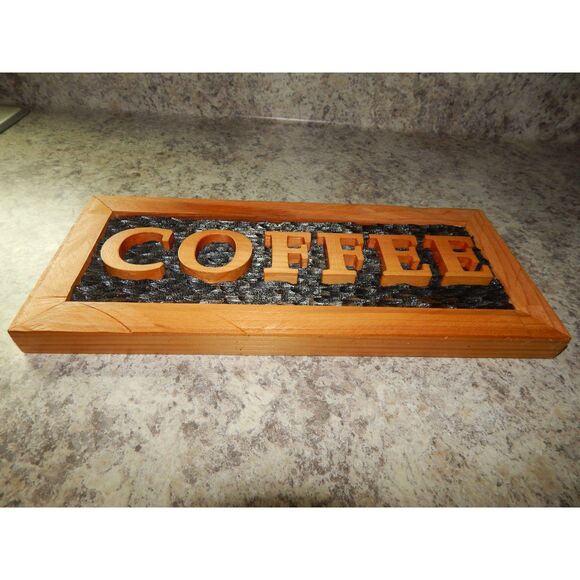Handmade 14"x6"x1" Cedar Rectangle Textured Wooden Decor Coffee Bar Plaque Sign - Picture 5 of 9